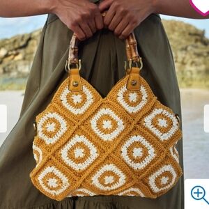Patricia Nash Mustard and White Crochet Crossbody/Tote